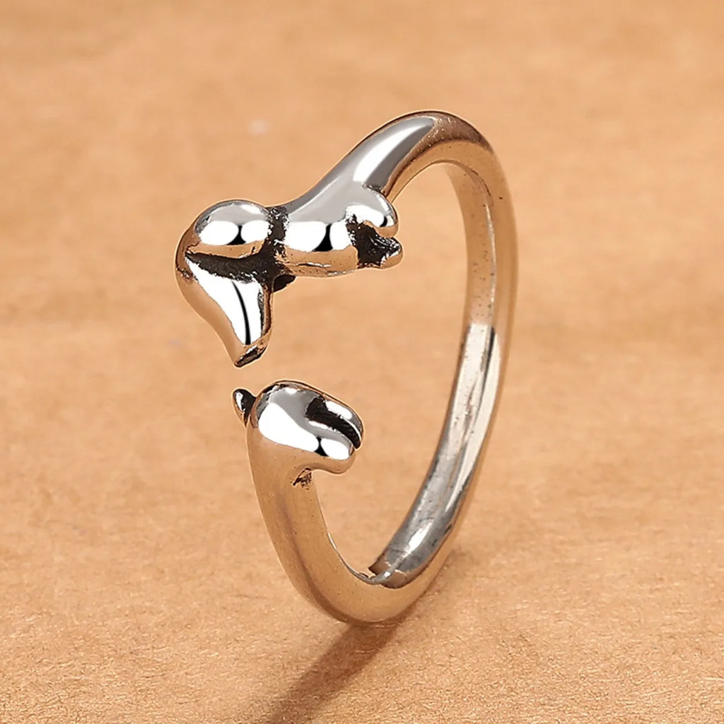 New Cute Dachshund Dog Simple Silver Adjustable Rings Original Open Sausage Dog Pet Rings for Women Vintage Animal Jewelry Qme