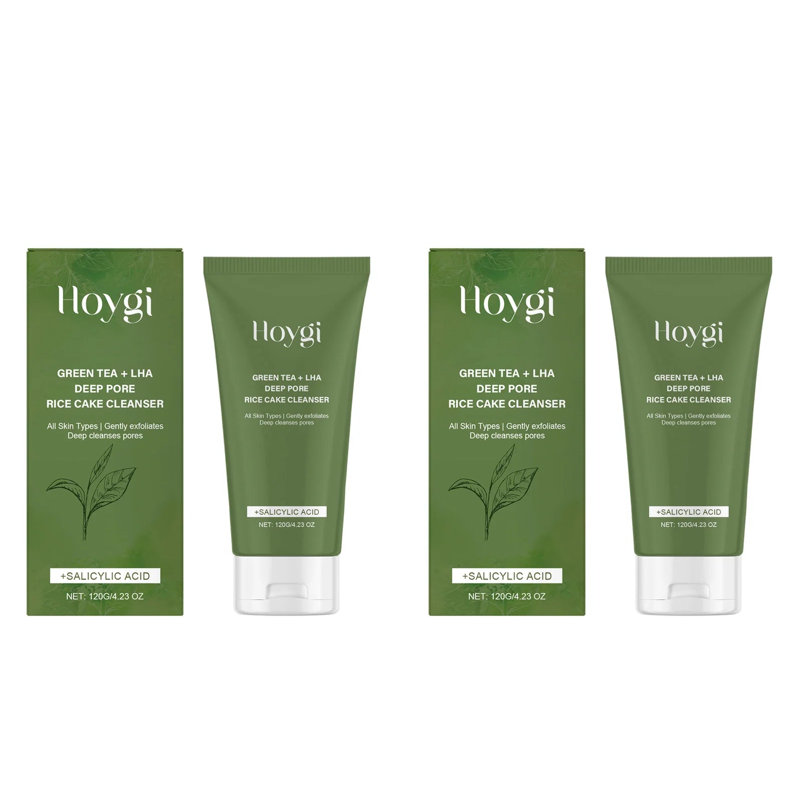 Green Tea Salicylic Acid Facial Cleanser Cleansing Pore Refining Hydrating Blackhead Removal Oil Control Non-Drying Face Wash Qme 2 x 120g Boxed