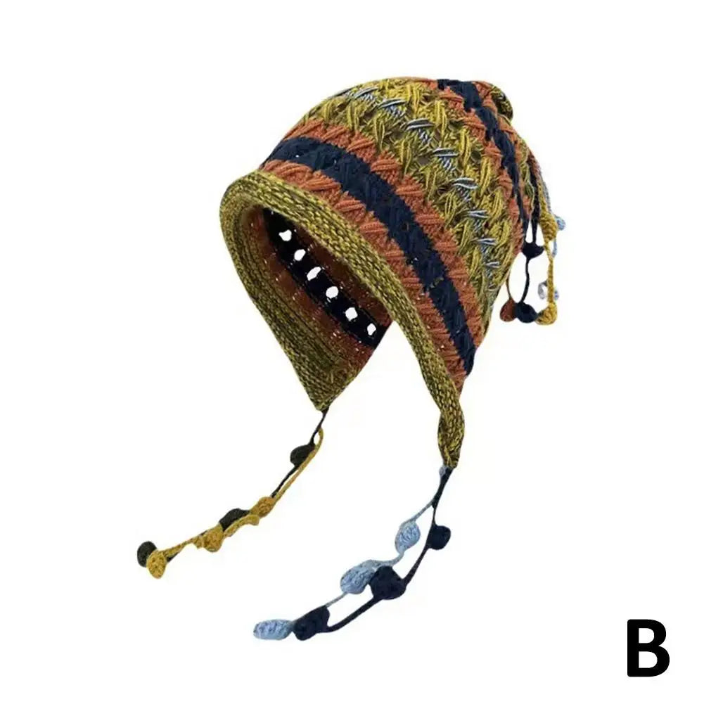 NEW Colorful Rainbow Striped Knit Wool Beanie Hat For Women Winter Warm Crochet Ear Protection Cap Female Snow Windproof Bonnet Qme B