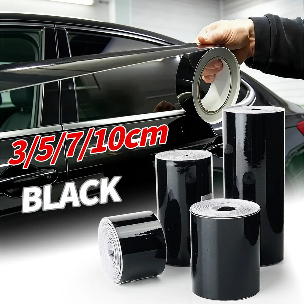 3/5/7/10CM Glossy Black Vinyl Wrap Stripes Window Trim Film Car Interior Pillar Decals Stickers for Vehicle Qme