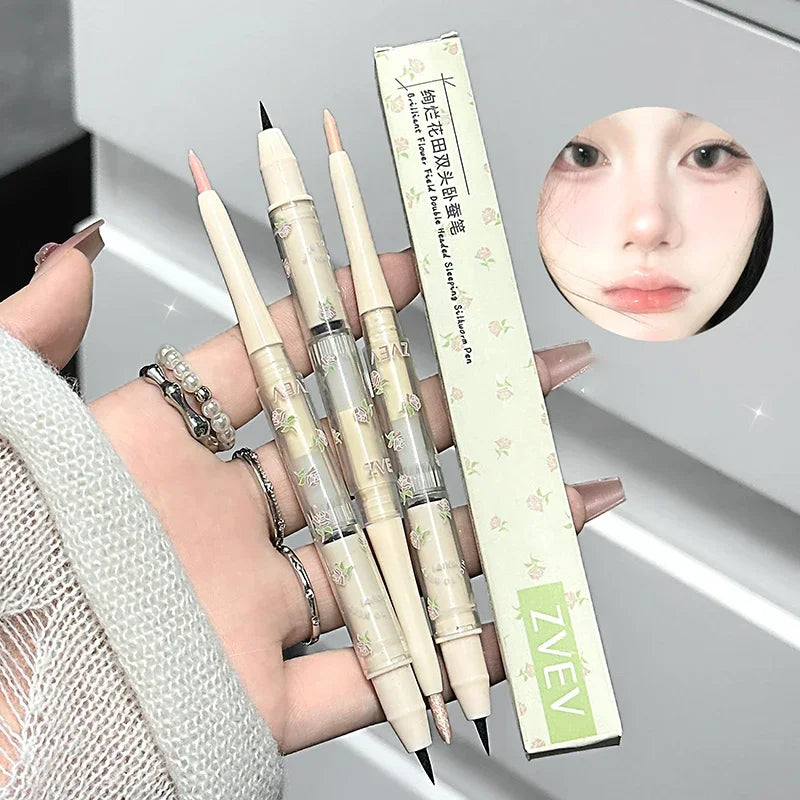 Double Head Matte Pearlescent Eyeliner Pen Highlighter Brightening Shadow Under Eyelid Liner Liquid Contour Lying Silkworm Pen Qme