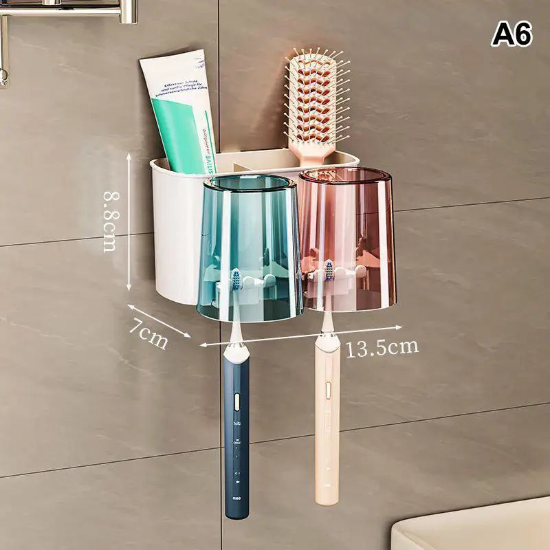 Multifunctional Toothbrush Holder Mug Wall Mounted Perforation-free Qme A6