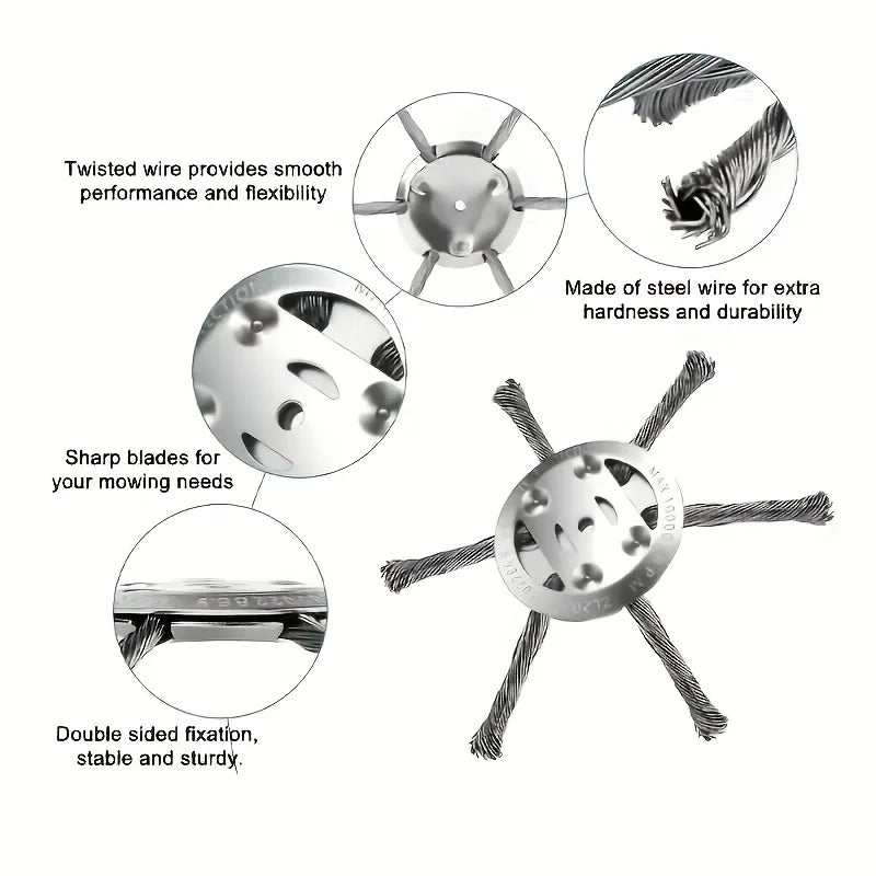 6Inch Steel Wire Wheel Head Grass Trimmer Head Universal Weeding Brush for Courtyard Sidewalk Lawn Brushcutter Removal Moss Rust Qme