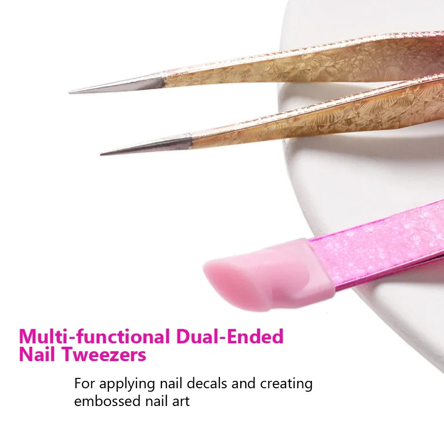 Double Ended Silicone Nail Art Tweezers Pressing Head Stickers Qme