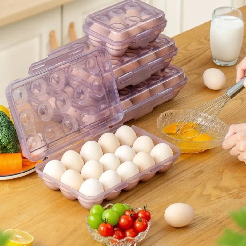 1pc Portable 6/15/24 Grid Egg Storage Box with Lid Durable Plastic Egg Storage Box Anti-collision Space-saving Egg Tray Qme