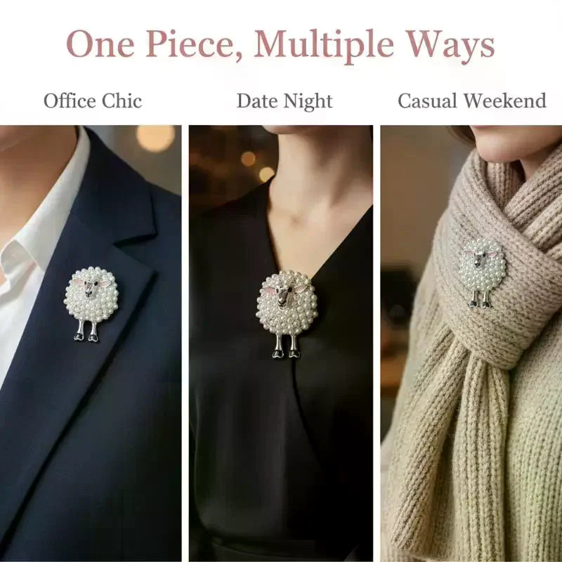Sheep Shape Full Drill Design Elegant Decoration Vintage Pearl Brooch For Women Daily Outfit Qme