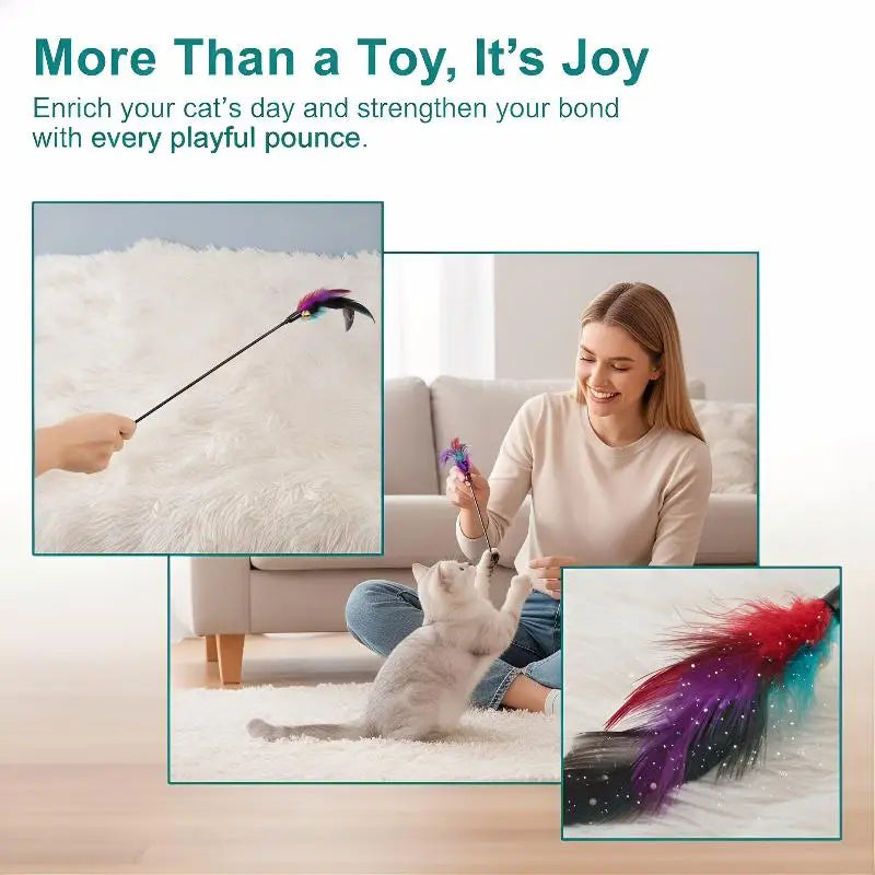 Cat Interactive Wand Colorful Chicken Stick Bell Portable Creative Qme