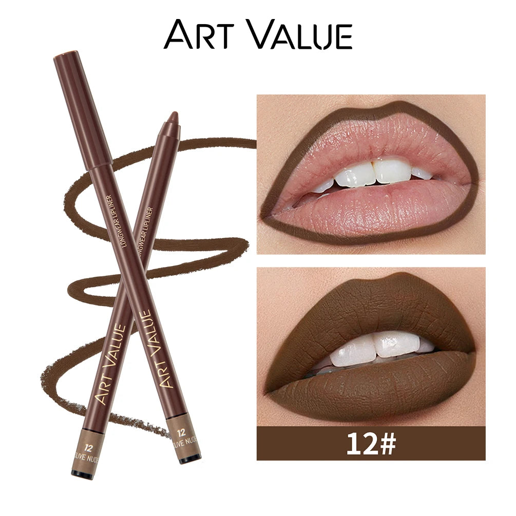 ART VALUE 12 Colors Nude Lipstick Pencil Waterproof Long Lasting Sexy Red Lip Liner Pen Matte Lip Contour Pen Makeup Lip Stain Qme 12