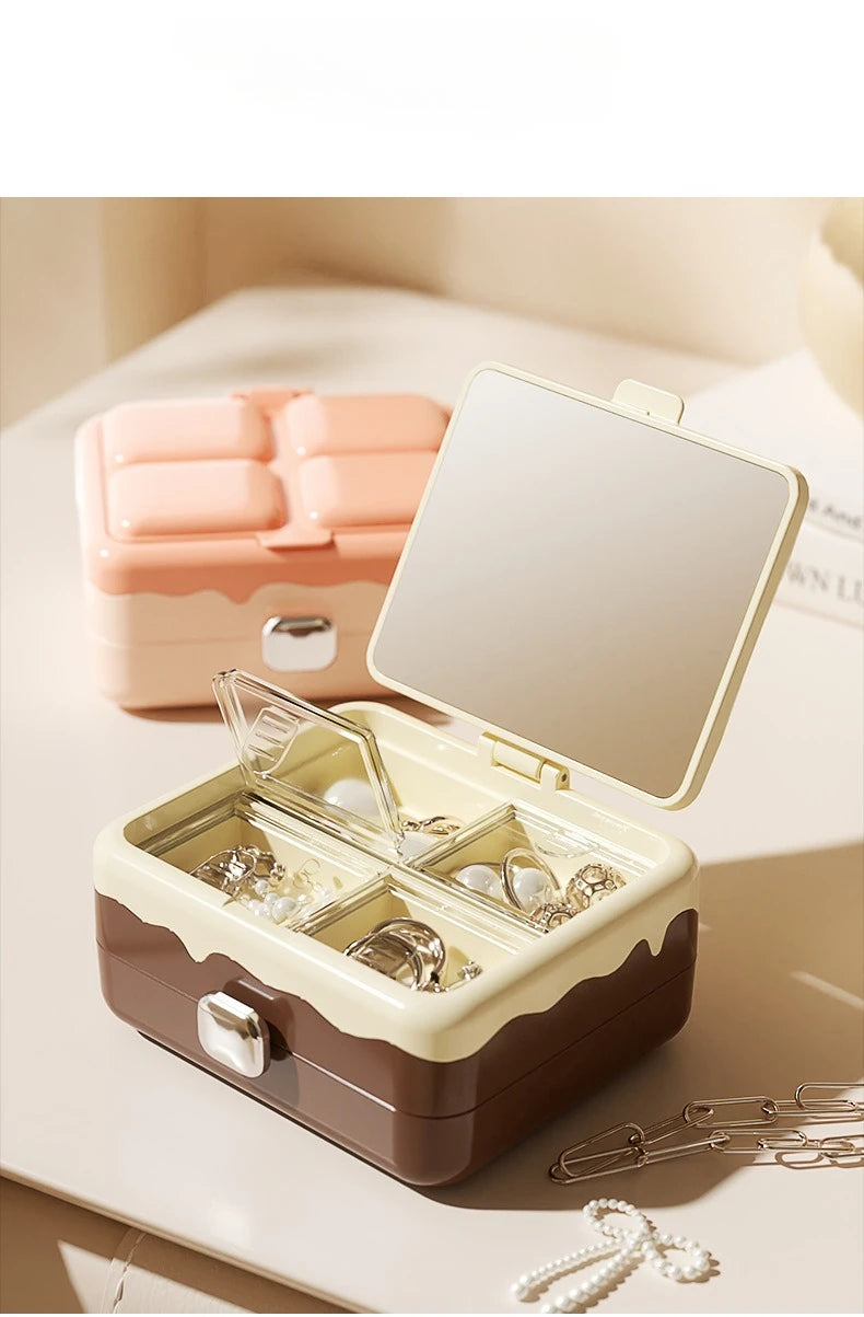 Portable Jewelry Organizer Mini Earring Necklace Ring Storage Box Jewelry Storage Case Small Accessory Organizer for Home Travel Qme