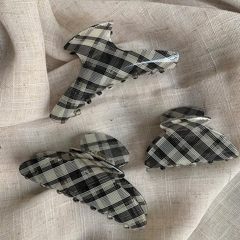 Elegant Plaid Series Acrylic Hair Claw Classic Retro Clips Trendy Qme