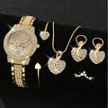 Women's Quartz Watch Gold Luxury Women Ring Necklace Earring Rhinestone Fashion Wristwatch Casual Ladies Watches Jewelry Set ﻿ Qme Gold