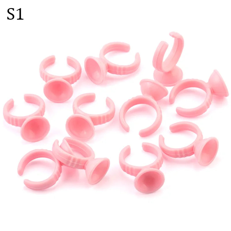 100pcs Disposable Glue Rings Plastic Permanent Makeup Pigment Holder Pallet For Tattoo Eyelash Extension Glue Divider Container Qme Pink S1 100pcs
