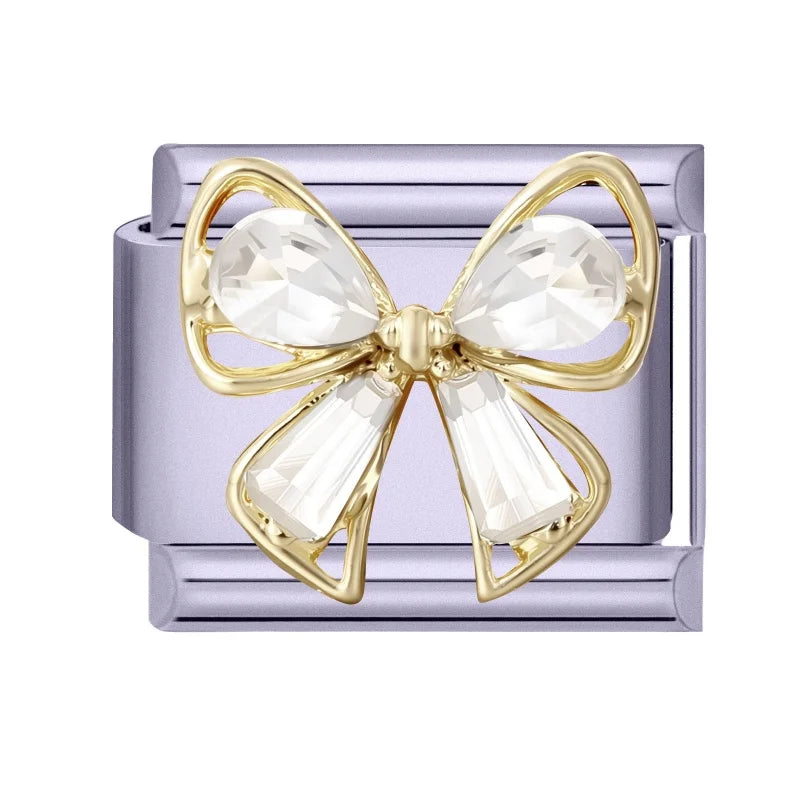Sweet Shiny Gold Zircon Bow Moon Cherry Star Italian Charm Links Fit