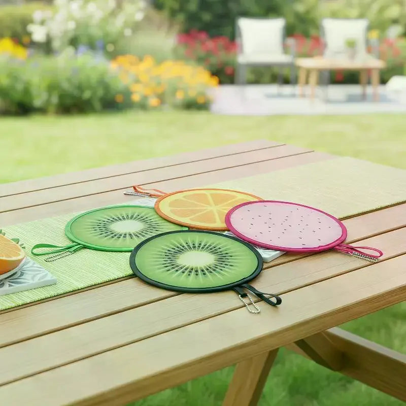 Portable Round Foldable Hand Fans Cartoon Foldable Design Handheld Folding Fan Round Shape Fruit Style Cooling Fans Qme