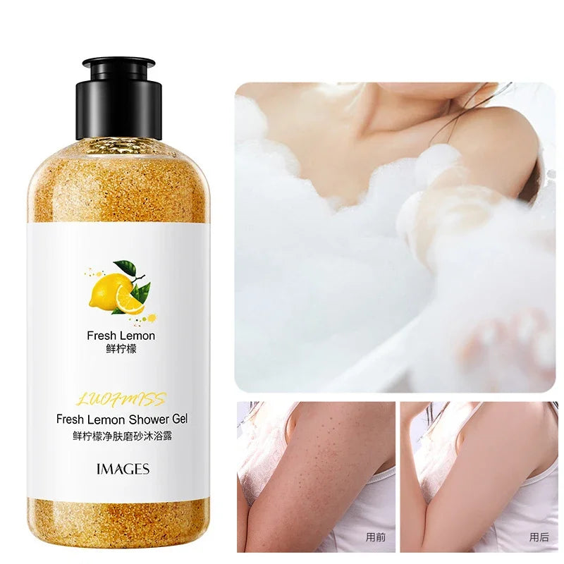 300ml Kiwi Scrub Perfume Shower Gel Deep Cleansing Fragrance Rejuvenating Exfoliating Body Wash Whitening Body Scrub Skin Scrubs Qme Fresh Lemon 300ml