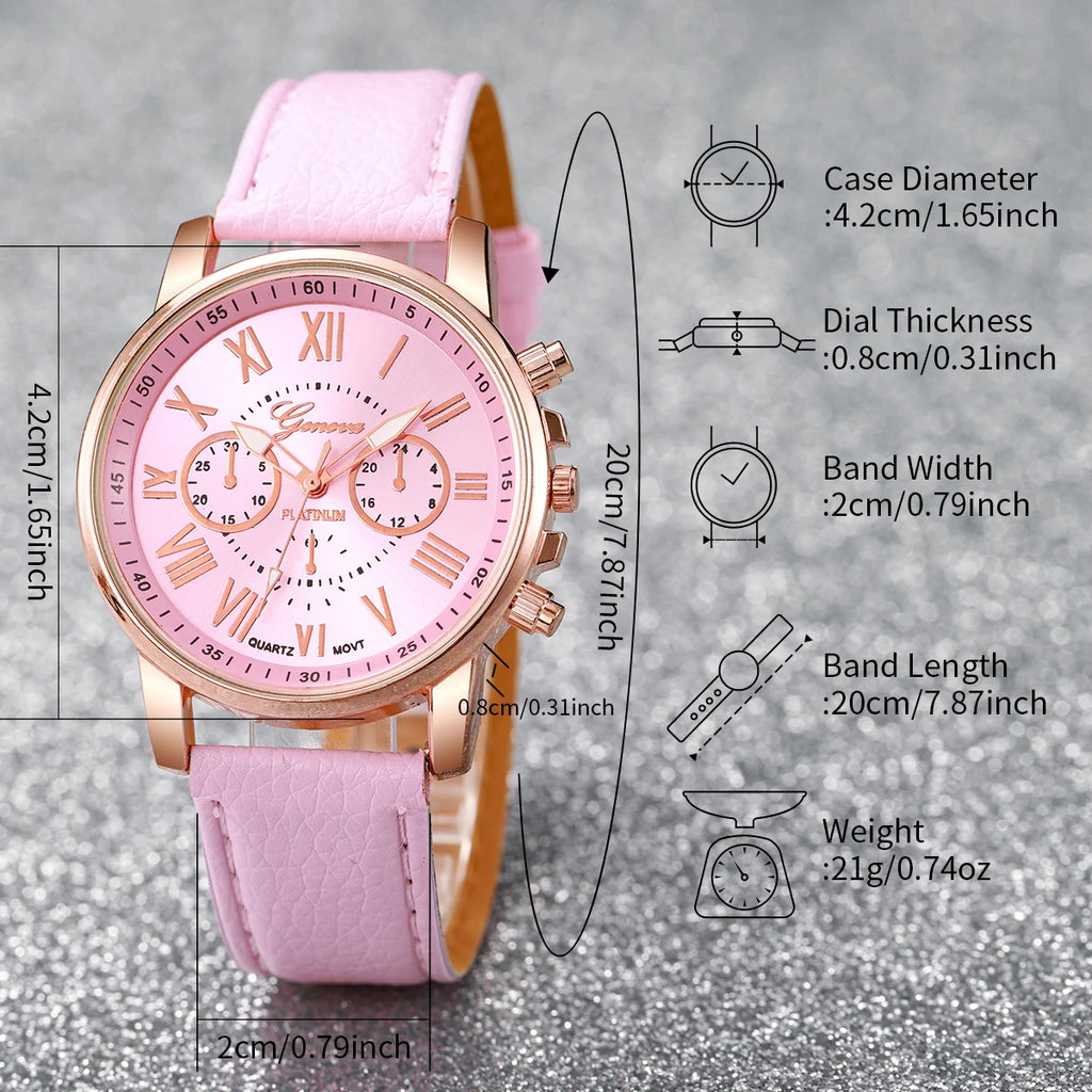 10PCS Women Watches Set Fashion Roma Dial Ladies Quartz Watch Casual Leather Band Wristwatches Relogio Feminino Reloj Mujer Qme