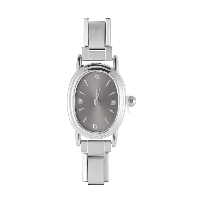 Fashion Women's Stainless Steel Square Flowers Watch Round Moon Sun