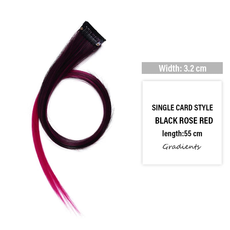 Colored Clip-in Hair Extensions - 55cm High-Temp Matte Fiber, Seamless Realistic Synthetic Fiber Hair Pieces Styling Accessories Qme Black to rose red