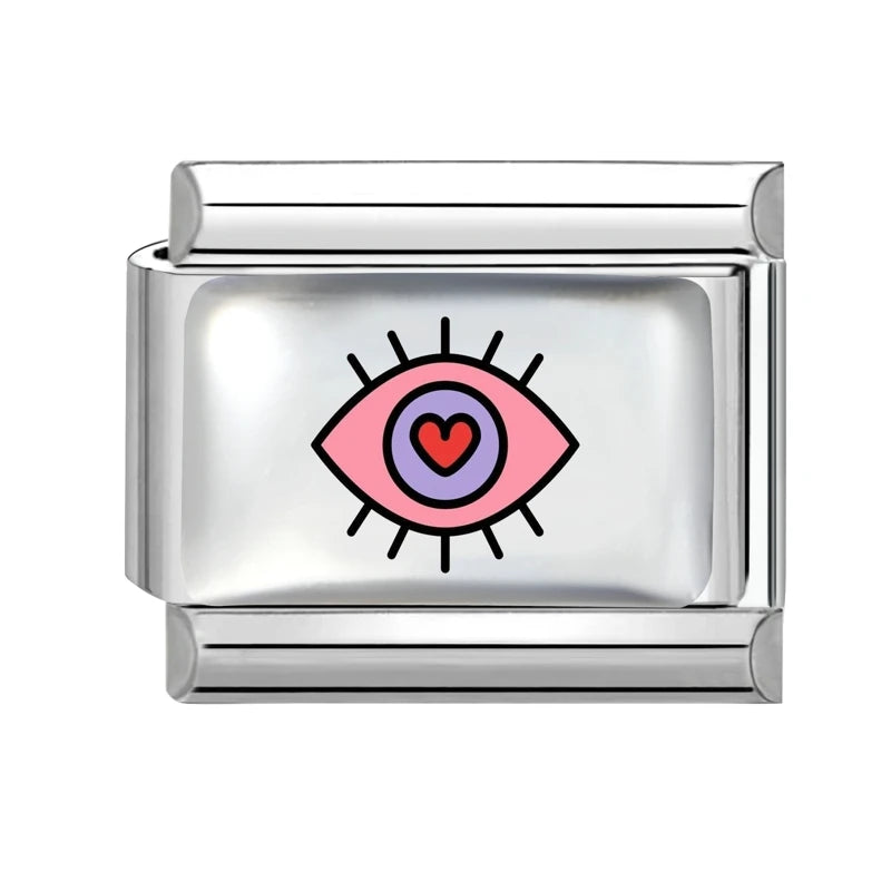 2026 Pink Love Heart Eyes OneArrow through the heart Italian Charms Link 9mm Sliver Modular Bracelet Stainless Steel DIY Jewelry Qme Style 2
