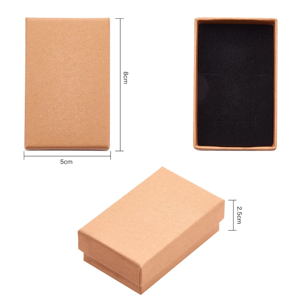 PandaHall 24pcs rectangle Cardboard Jewelry Boxes for Ring 8x5x2.5cm Tan Color Gift Packaging with Insert Tray Qme