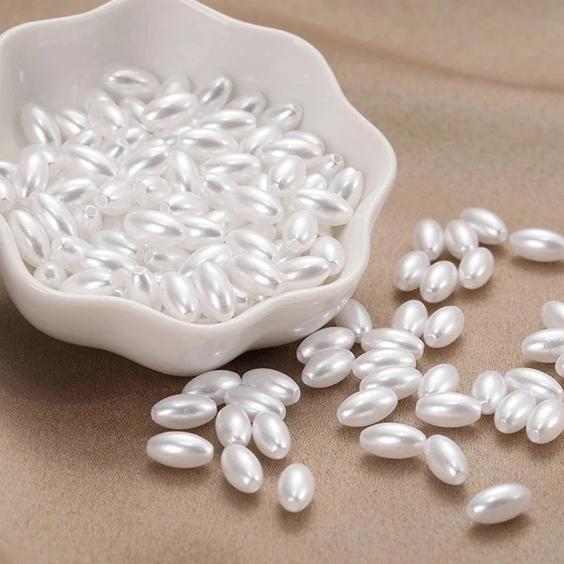 200pcs Long Oval ABS Imitation Pearl Beads White Plastic Loose Spacer For DIY Jewelry Bracelets Necklaces Crafts Making Wedding Qme