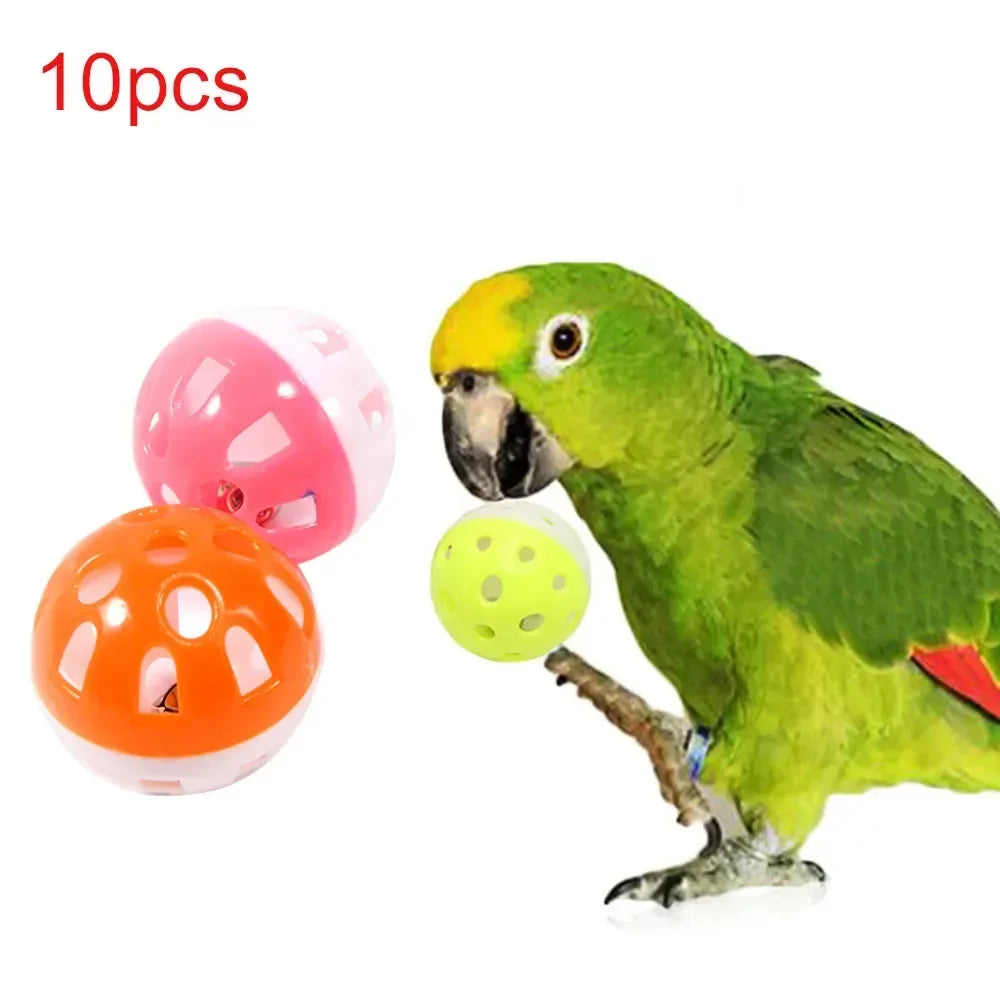 Pet Parrot Toy Colorful Hollow Rolling Bell Ball Bird Parakeet Qme 10pc