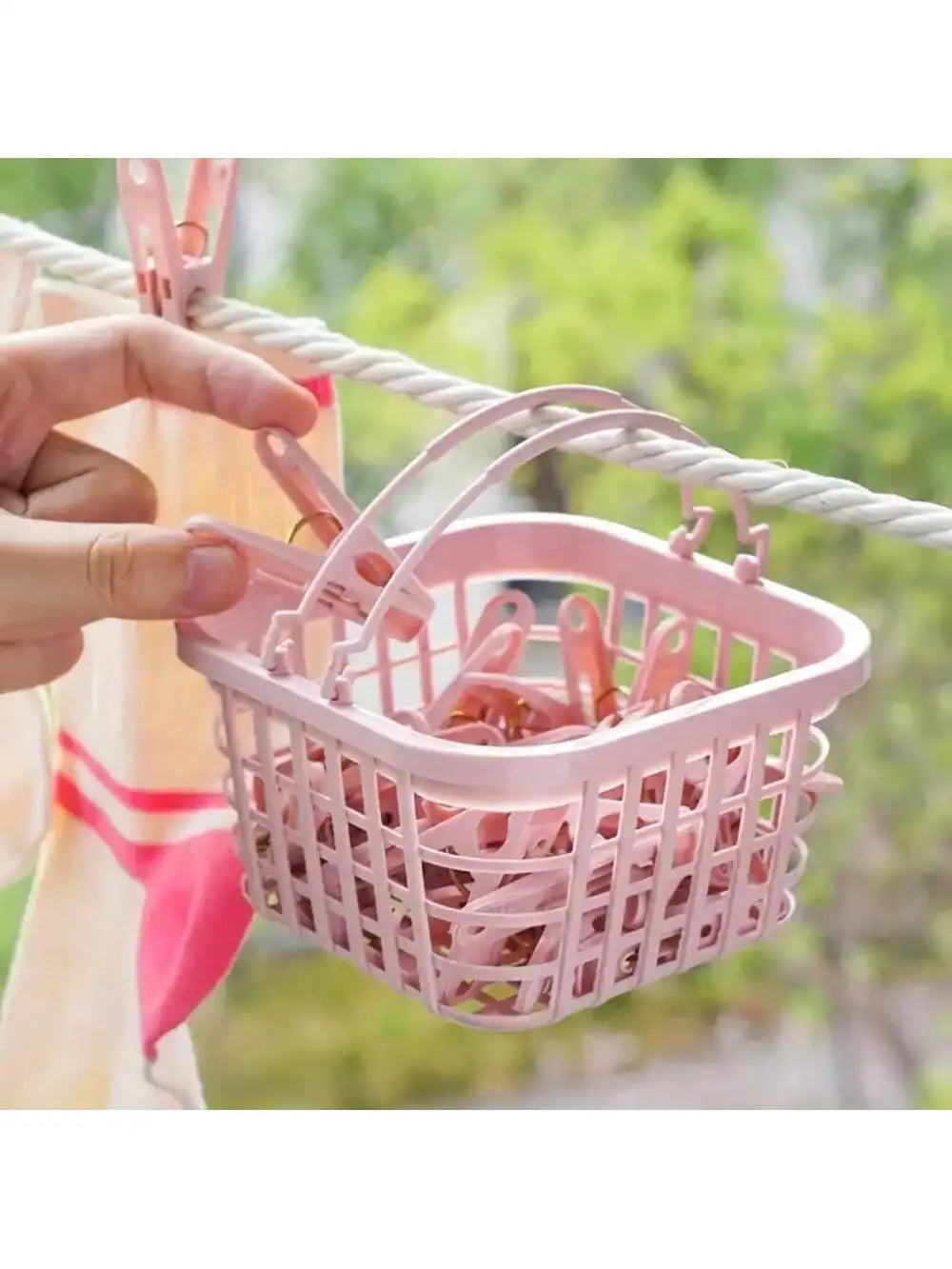 Plastic Clothes Pins Drying Clips Windproof Small Pegs Basket Qme pink