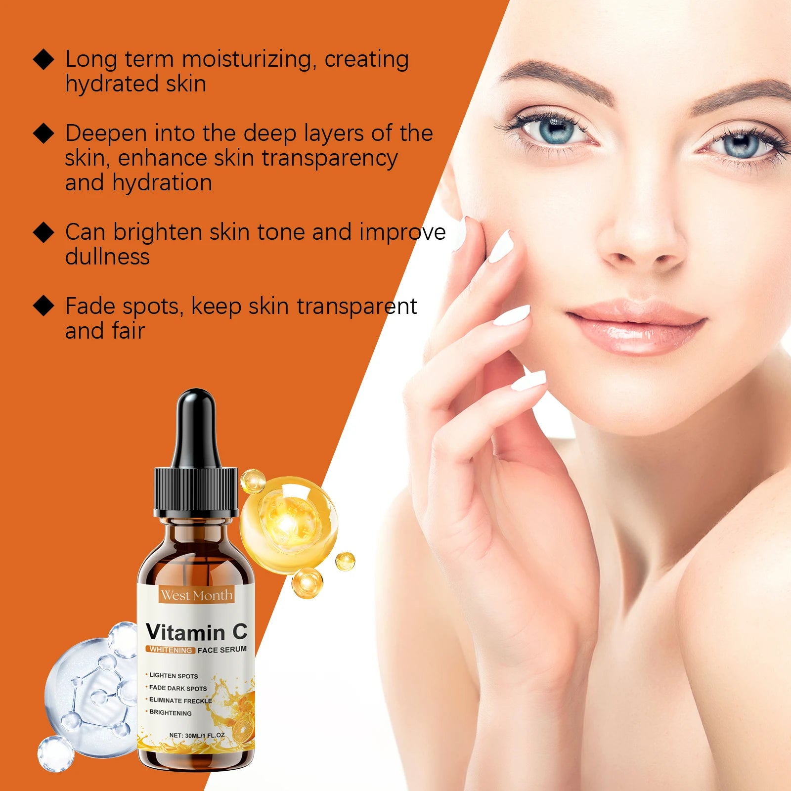 Vitamin C Facial Essence Dark Spot Remover Brightening Moisturizing Firming Serum Fade Fine Lines Improve Dullness Facial Skin Qme