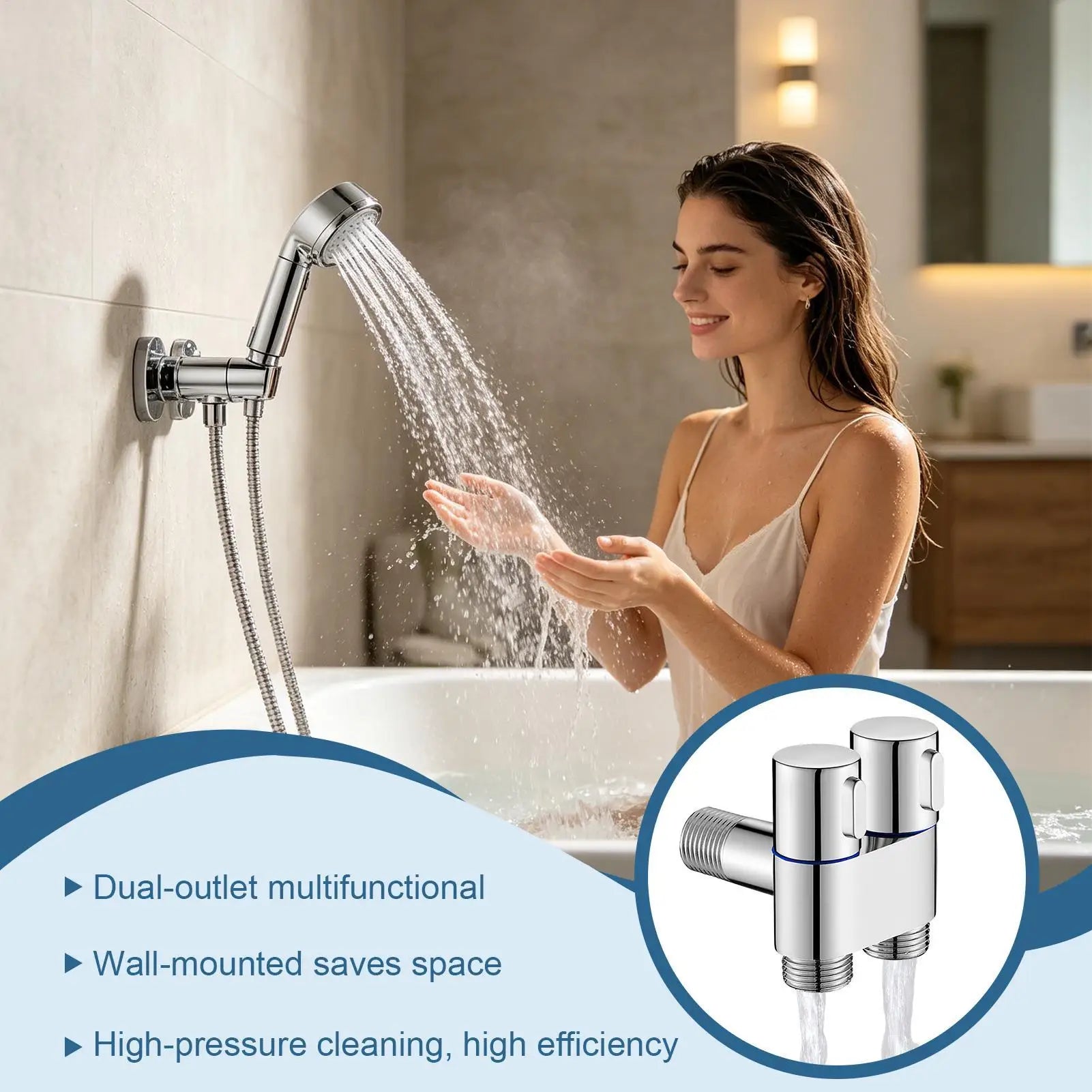 2 Way Water Valve Zinc Alloy Multi-functional Outlet 2-Way Filling Qme