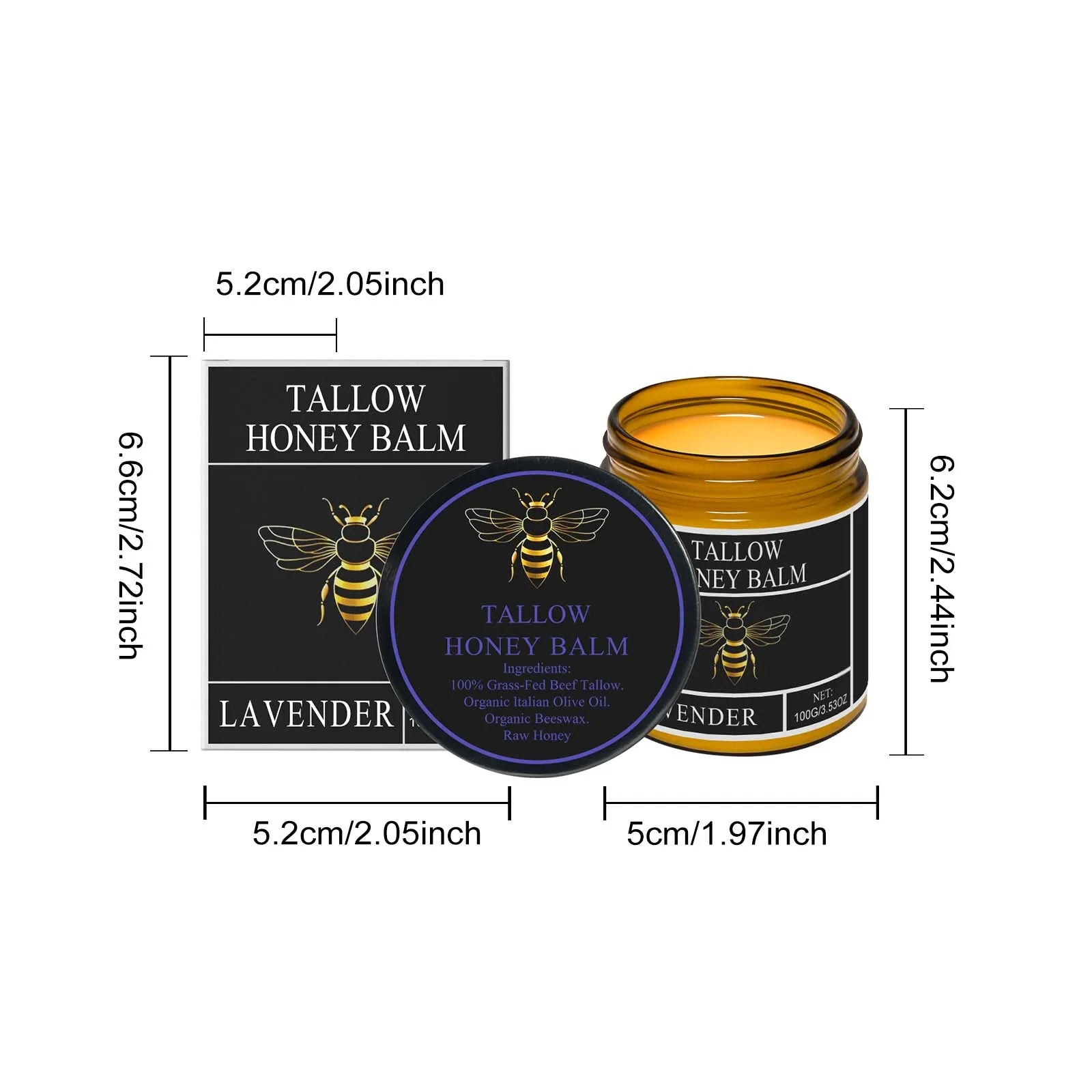 Beef Tallow Honey Cream Moisturizing Firming Soft Smoothing Skin Soothing Reduce Redness Hydrating Nourishing Tallow Honey Balm Qme 100g Boxed