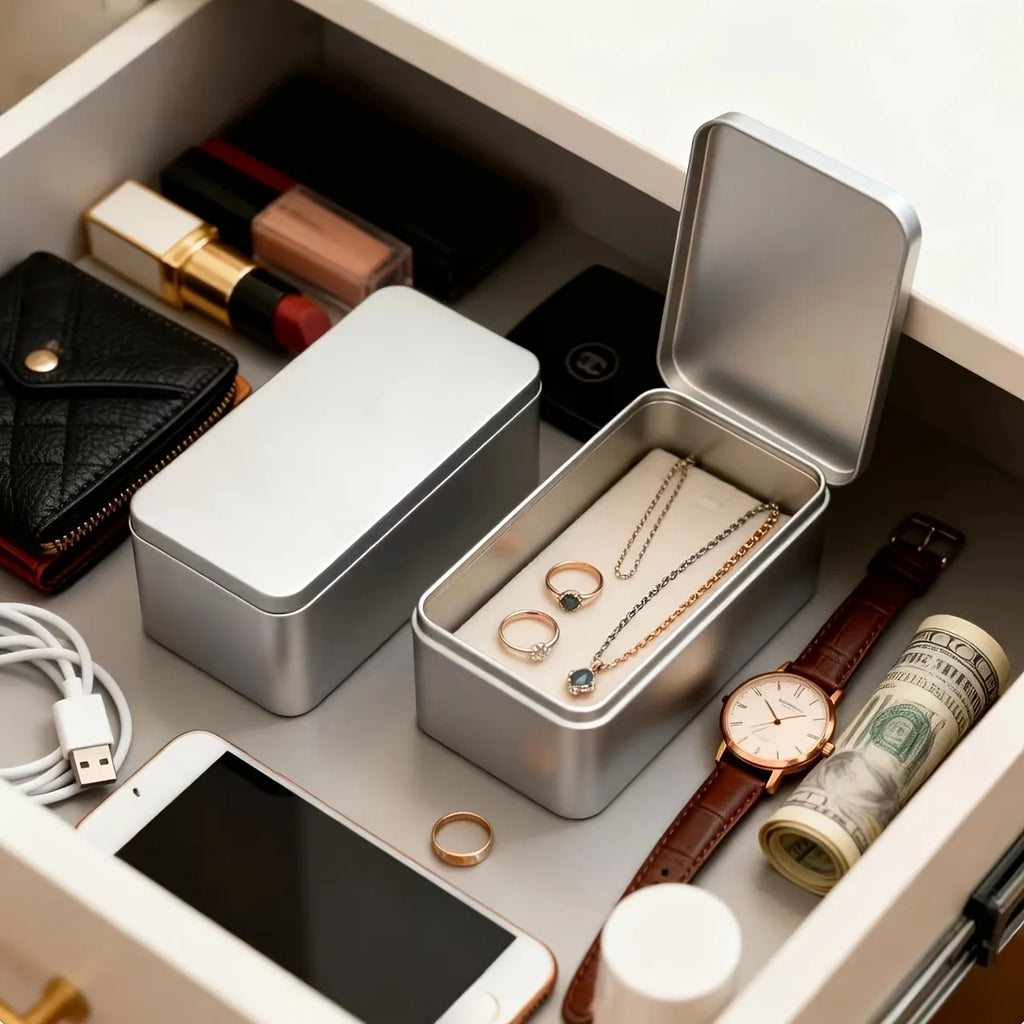 High-Quality Jewelry Necklace Storage Box - Silvery Frosted Texture，Cosmetics Storage Box Qme