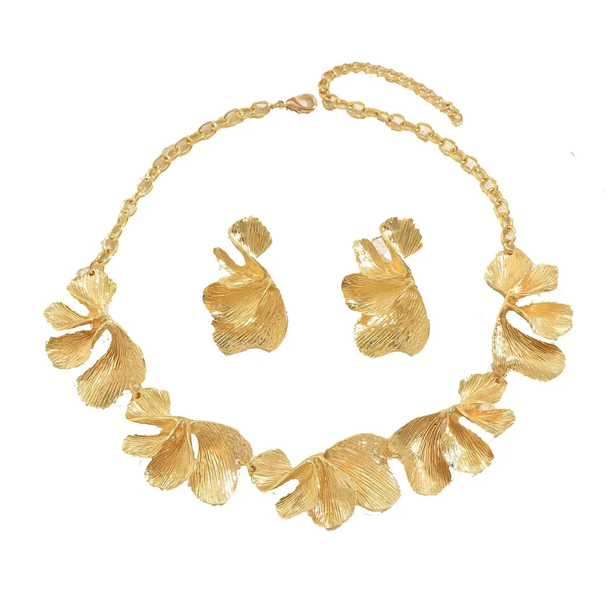 Fashion Niche Metal Necklace Exaggerated Irregular Folds High End Flower Design Earrings Set Women's Jewelry Qme