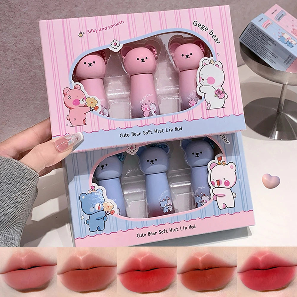 Gege Bear Cute Pendant Matte Lip Glaze Velvet Clay Long-lasting Qme