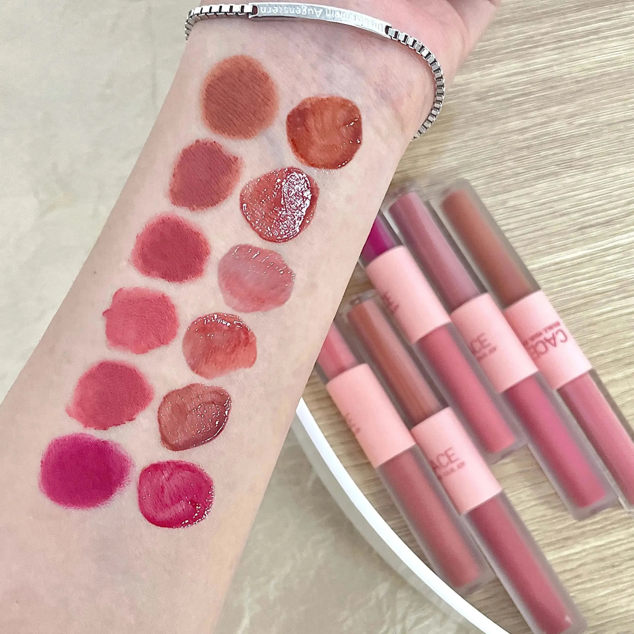 CACE Double Head Lip Gloss Sexy Red Makeup Mud Mirror Water Glaze Qme