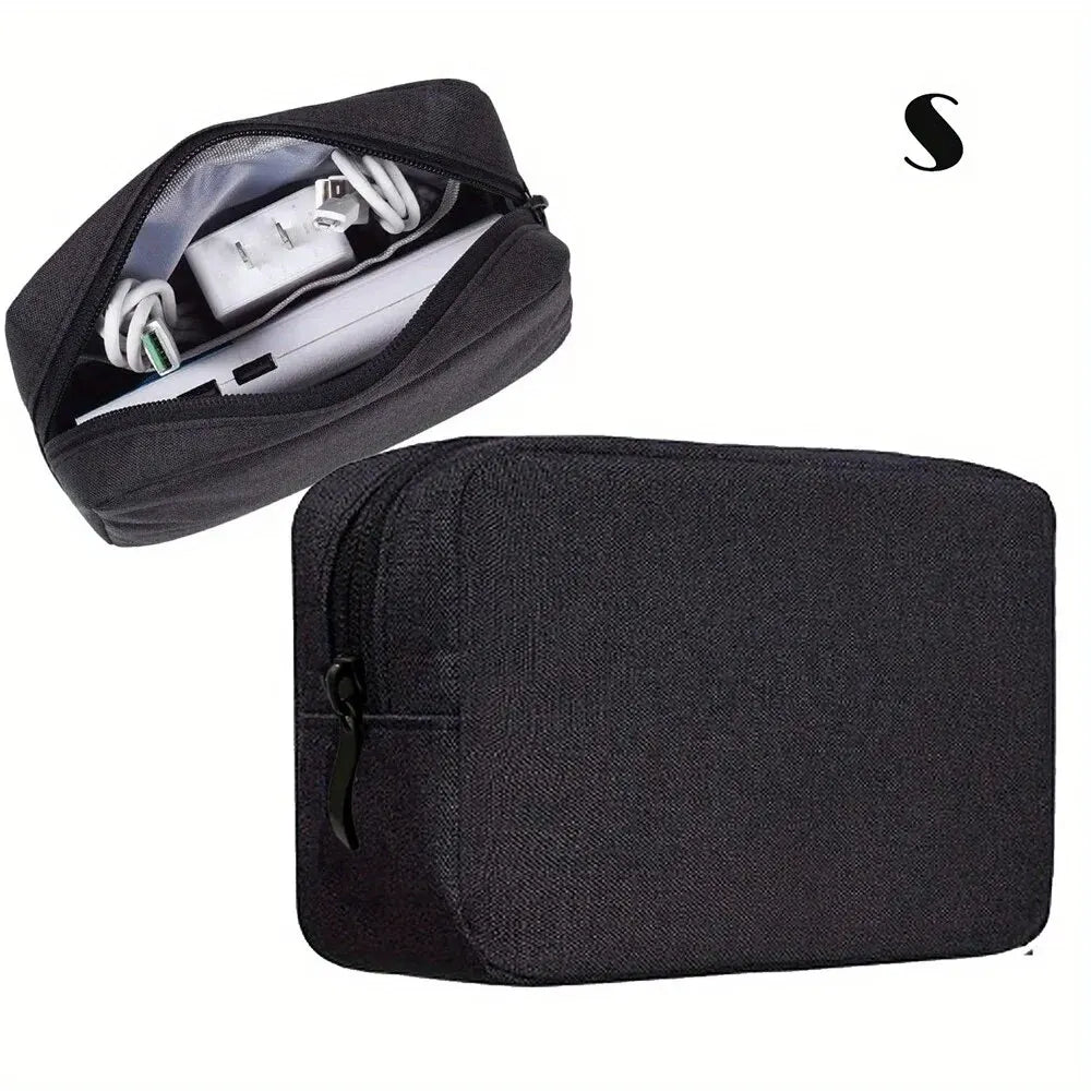 Portable Electronics Storage Pouch Phone Charger Earphone Power Cord Qme black