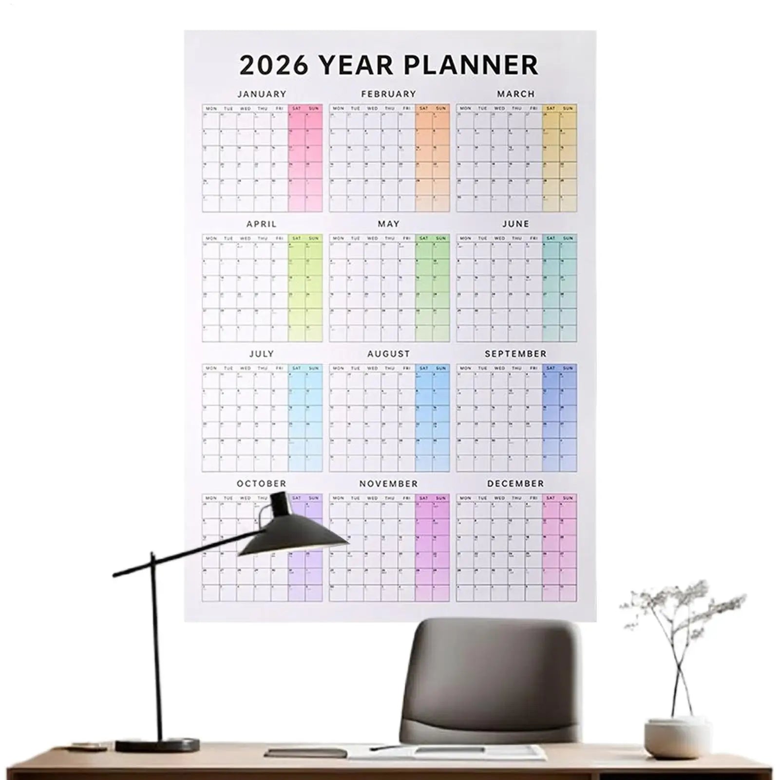 2026 Yearly Wall Calendar 12-Month Large Date Planning Tool Vertical Wall Calendar for School Dormitory Bedroom Study Classroom Qme