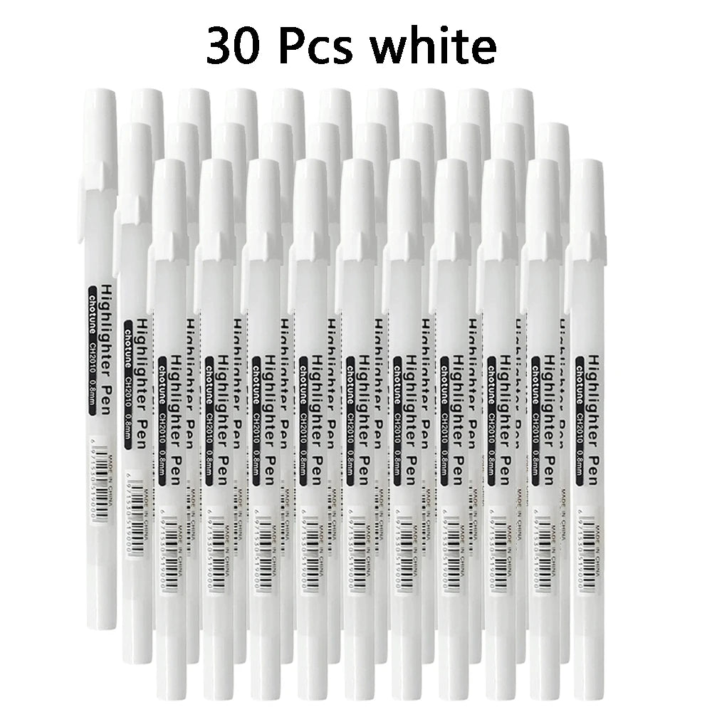 12/20/30 Pack of White Highlighter Pens, Suitable for Graffiti, Outlining for Art Students and Drawing, Ideal Writing Diaries. Qme 30 Pcs white