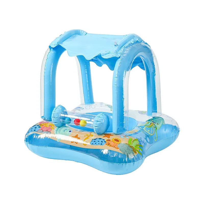 Baby Pool Float with Sun Protection Canopy Blow Up Swimming Pool Toys for Toddlers Baby Pool Float Toddler Pool Float for Baby Qme Blue