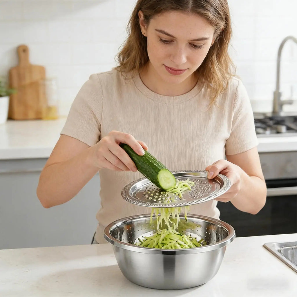 Stainless Steel Basin Rice Rinser Shredding Drainage Bowl Multifunctional Stainless Steel Basin With Grater For Kitchen Salad Qme