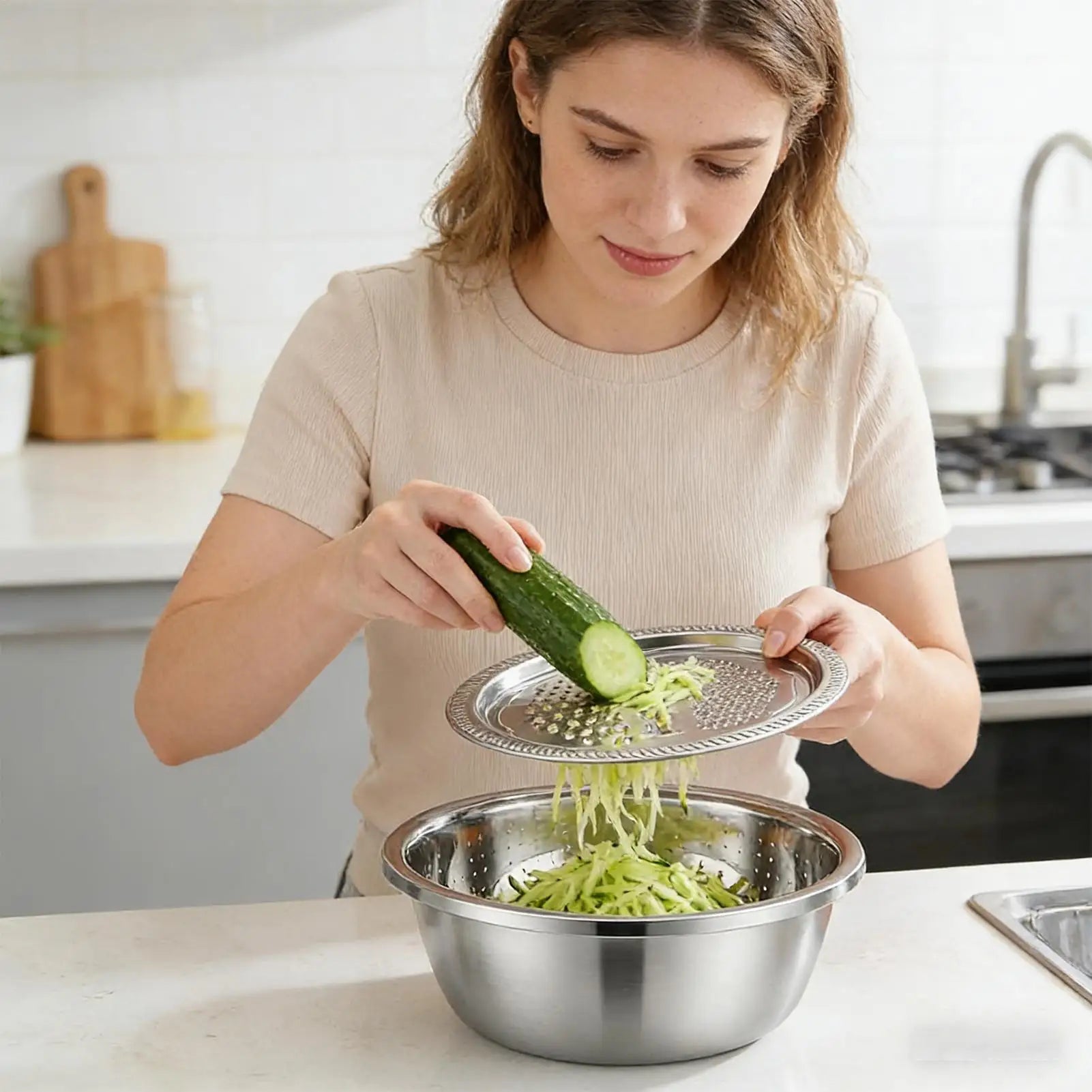 Stainless Steel Basin Rice Rinser Shredding Drainage Bowl Multifunctional Stainless Steel Basin With Grater For Kitchen Salad Qme