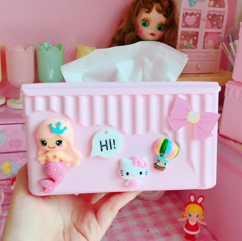 Hello Kitty Pink Creative and Cute Tissue Box Bathroom and Household Tissue Holder, Living Room Plastic Napkin Holder Qme 8