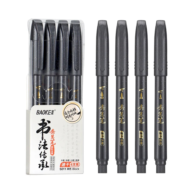4-Size Calligraphy Pen Set for Writing, Drawing & Hand Lettering, Black Ink Brush Markers for Art, Calligraphy, Sketching Qme 4 Pcs