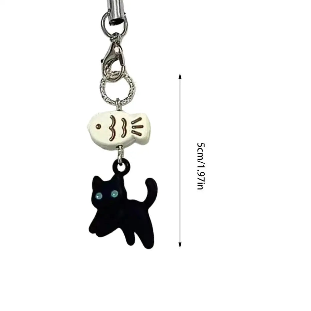 1pc Animal Phone Pendant Resin Cat Cartoon Phone Pendant Aesthetic Phone Accessories Animal Phone Strap For Phone & Keychain Qme Black