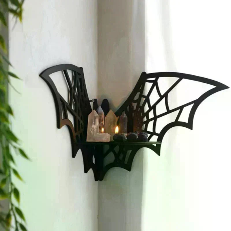 Bat Corner Shelves Wooden Floating Bat Wall Corner Shelves Gothic Jewelry Display Shelf Halloween Decorative Shelf For Home Qme
