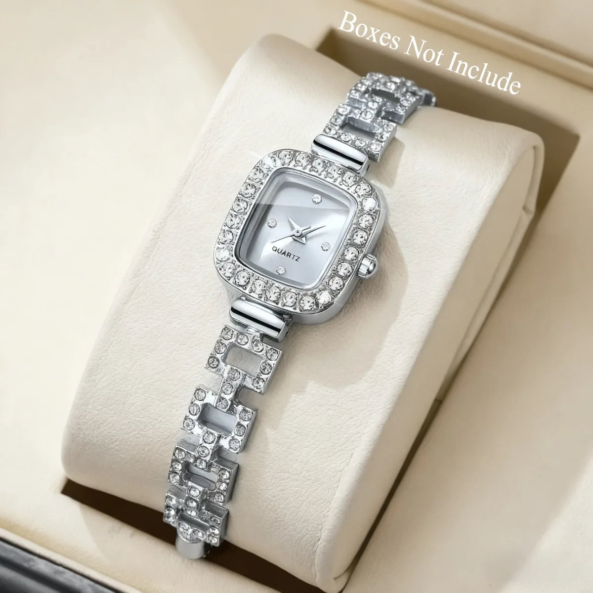 Luxury Gold Square Women Watch Bling Rhinestone Bracelet Quartz Wristwatch Elegant Ladies Dress Clock Reloj Mujer Without Box Qme Silver No Box