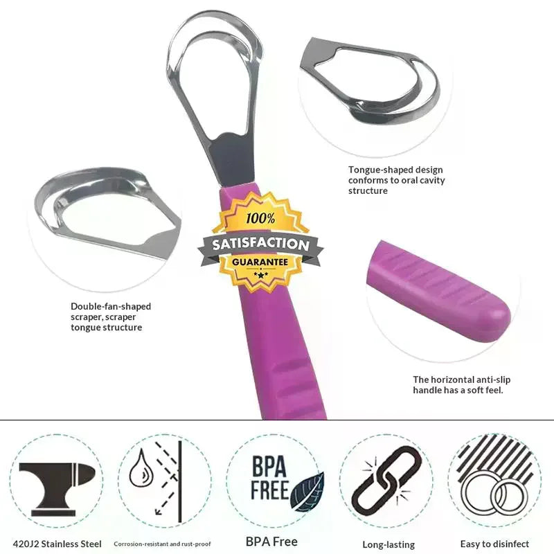Stainless Steel Tongue Scraper Coating Cleaner Brush Oral Tool Fresh Qme