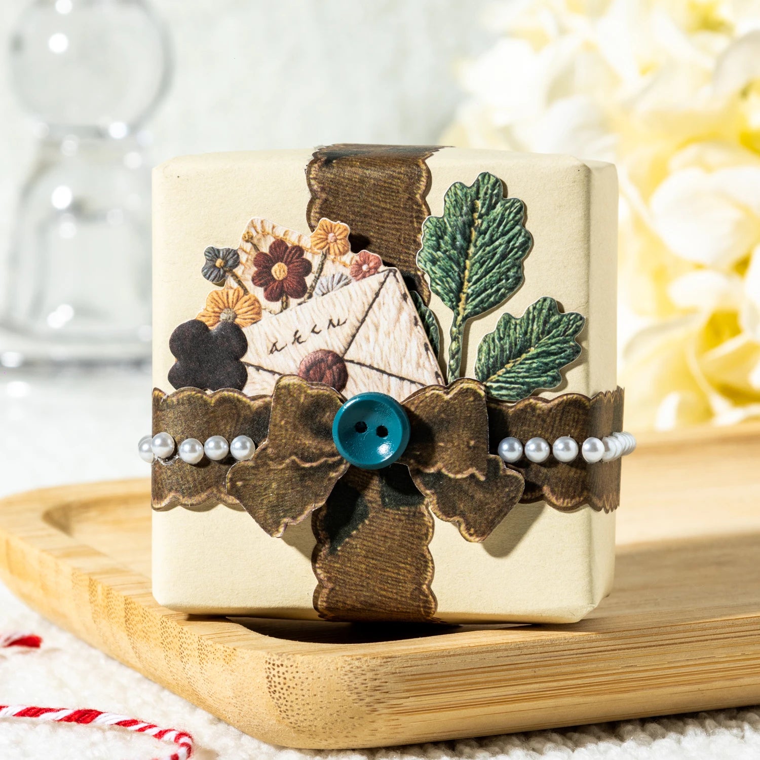 1 Roll Bow Pattern Fabric Texture Themed Die-Cut Washi Tape for DIY Scrapbook Frame Collage Laptop Phone Cup Luggage Guitar Deco Qme