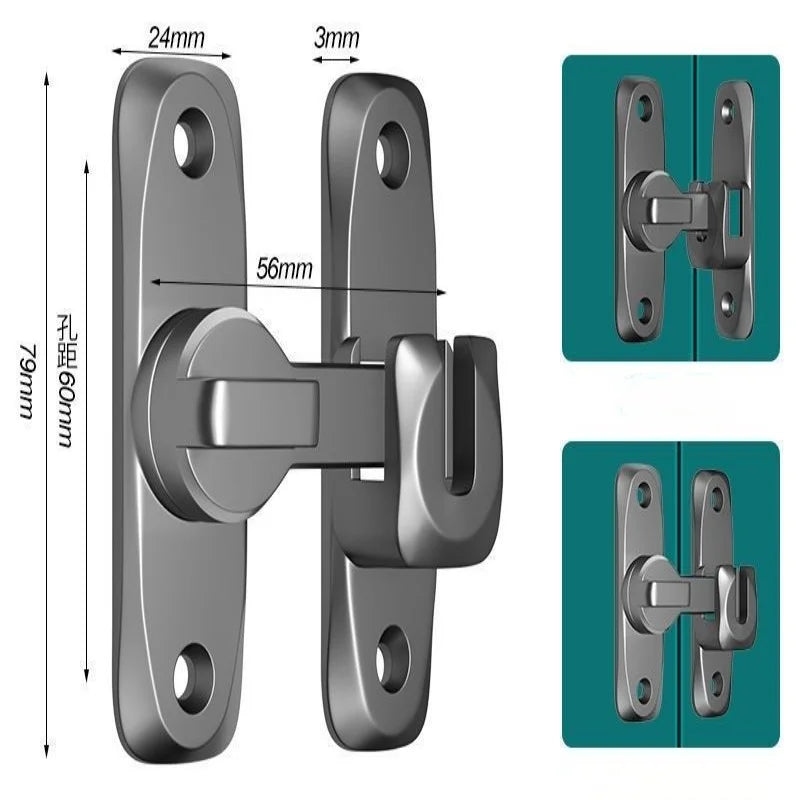 Non Perforated 90 Degree Barn Door Lock Sliding Door Lock Pin Buckle Kids Safety Alloy Locks Bolt Hooks Sliding Gate Buckles Qme gunmetal gray 1 set