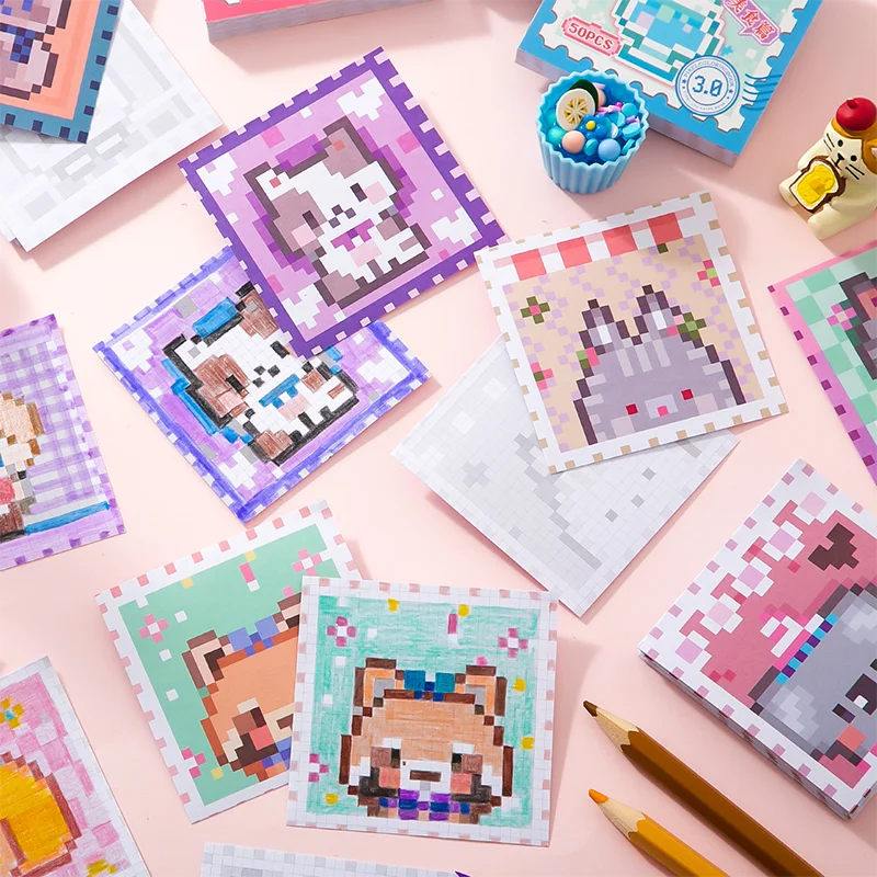 50Sheets Pixel Coloring Sticker Book Adorable Pets Theme Stress Relief Game for Scrapbooking Journaling Phone Case DIY Craft Qme