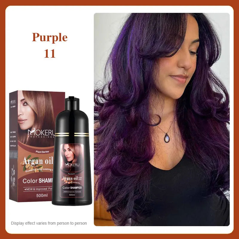 Mokeru Argan Oil Black Hair Dye Shampoo Natural Organic Long Lasting Permanent Gray Hair Color Shampoo for Women Fast Color Dye Qme 11